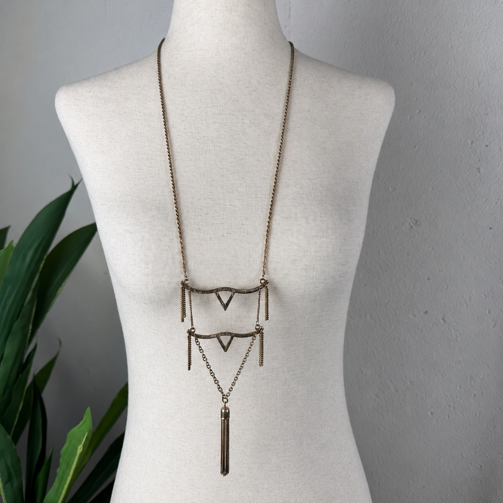 Girly Grunge Festival Layered Tribal Y2K Geometric Tassel Necklace Tiered Gold
